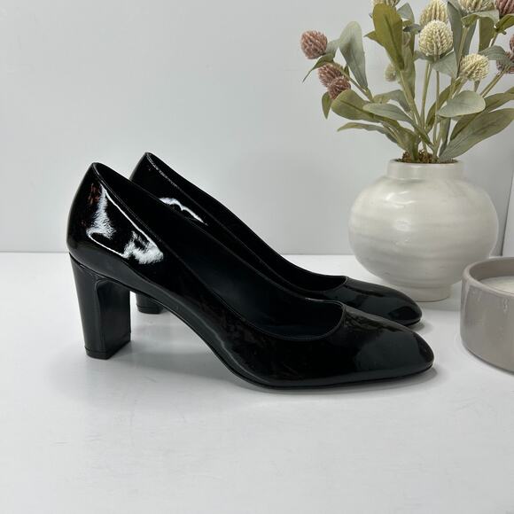 Stuart Weitzman Vida Patent Chunky Block Heel Pumps Black SG204 Women 9.5B NWOB - Picture 1 of 11